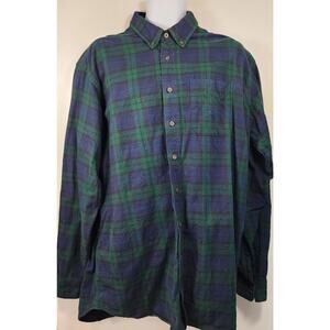 L.L. Bean Mens XL Tall Flannel Shirt Blue Green Plaid Button Down